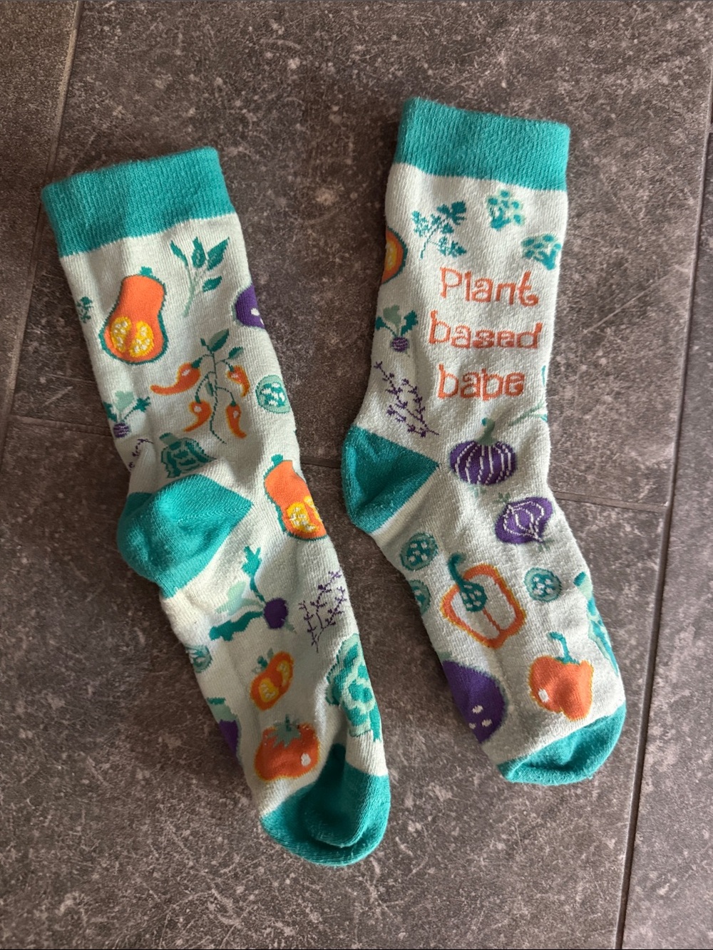 Plant Based Babe Vegetable Print Crew Socks - Teal Accents